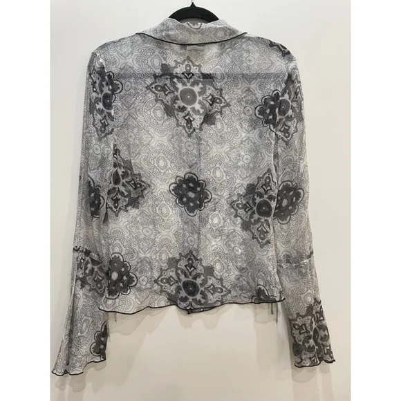 Mexx Y2K Vintage Printed Silk Blouse M / 8 Tattoo Fairy Grunge Whimsigoth Witchy - Picture 5 of 9